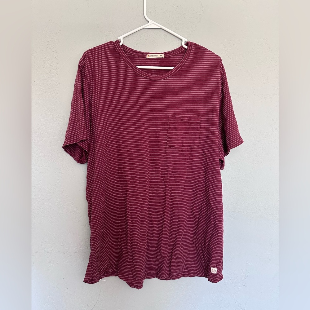 Marine Layer Striped Pocket Tee in Burgundy